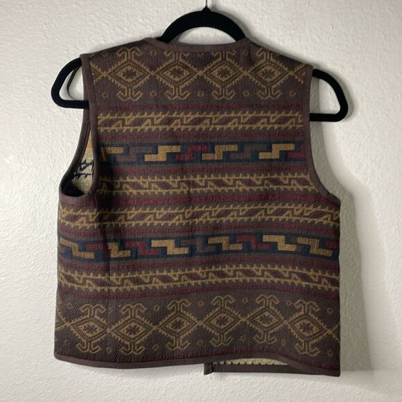 Jones New York Country Aztec Southwestern Vest Brown Size Small Wool Blend - Picture 2 of 6